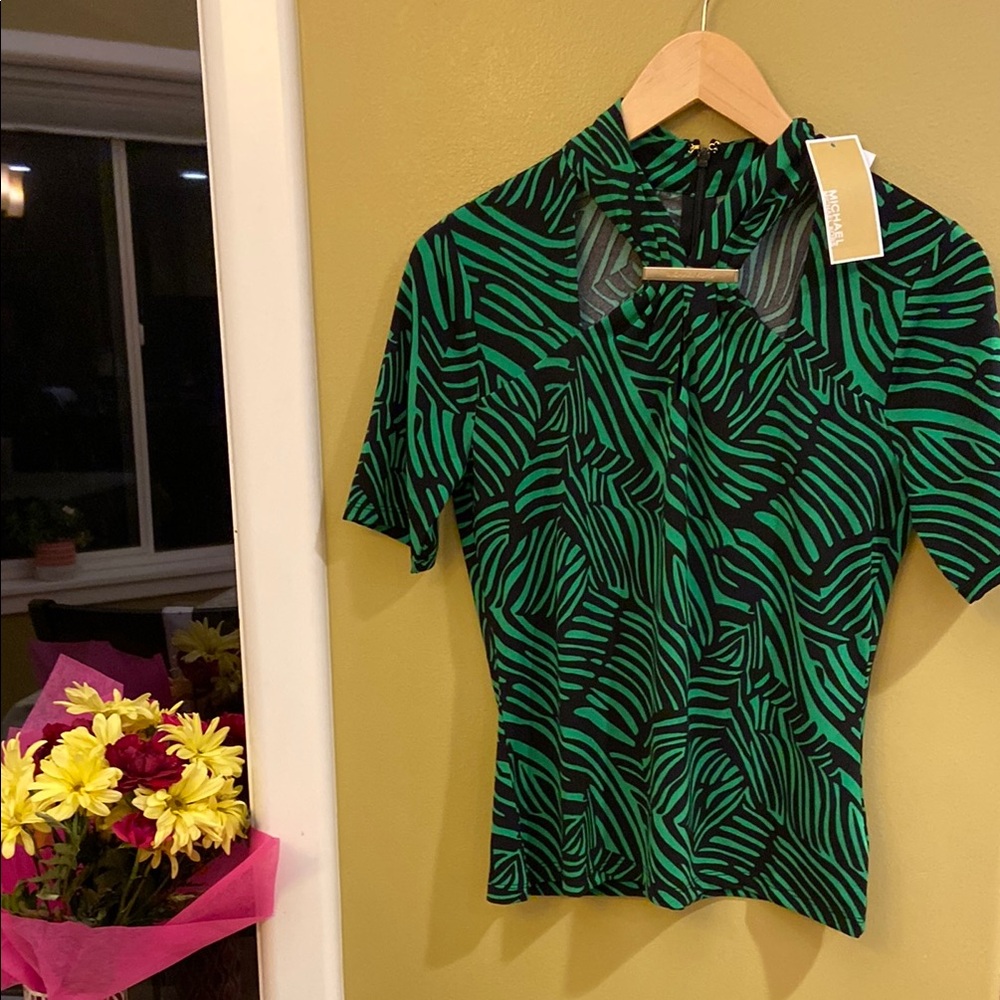 NWT MICHAEL KORS Green Zebra Print Women's Top